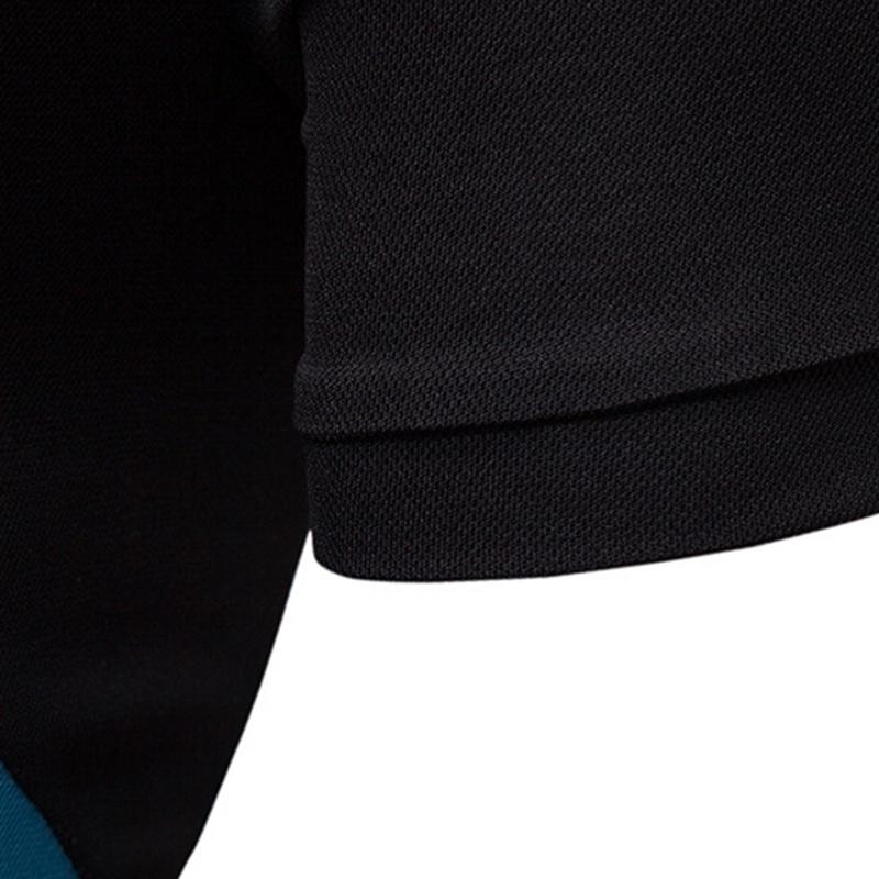 Classic Men's Lapel Tee Top Short Sleeve Splicing T Shirt With Premium Cotton Blend
