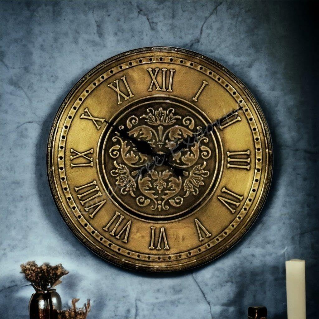 Vintage Clock Brass Handcrafted Wooden Wall Clock