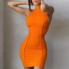 Rochie de vară pentru femei, stil european și american 2023, fără mâneci, cu gât rotund, culoare solidă, croială mulată, wrap pe șold