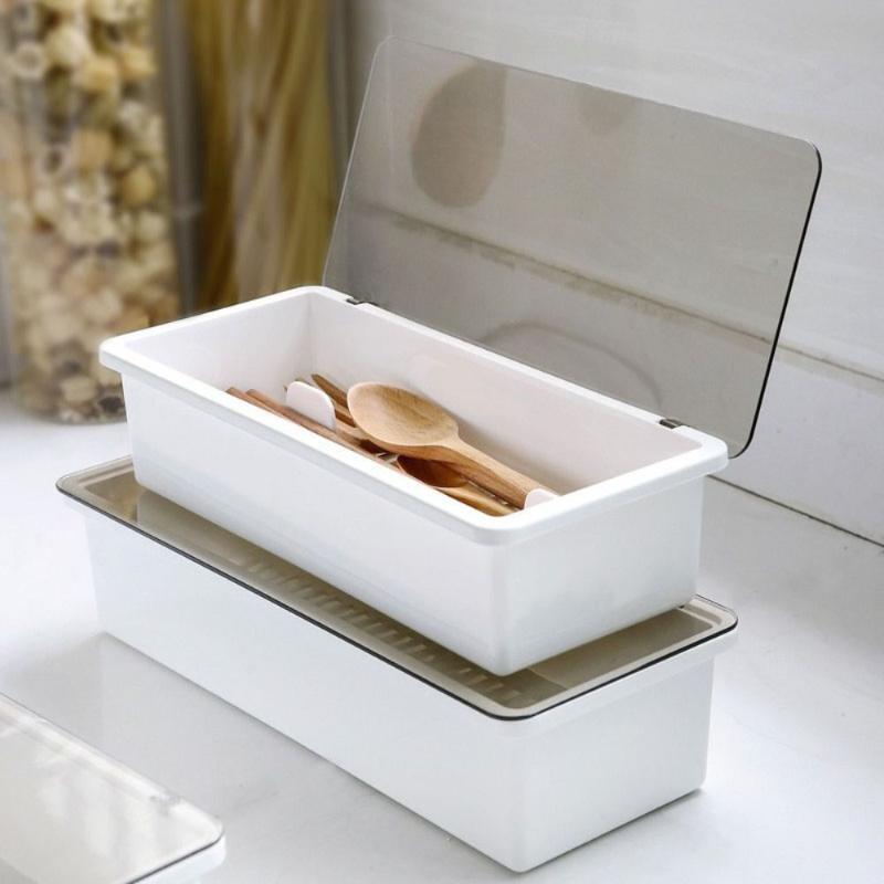 Small Large Chopstick Box Dustproof Tableware Storage Box Plastic Utensil Storage Box With Lid