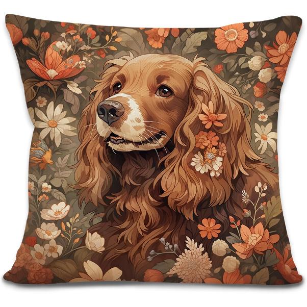 Bichon Frise Pillow Covers 18x18 inches, Vintage Floral Dog Throw Pillow Covers, Gifts for Dog Lover, Farmhouse Botanical Style Decorative