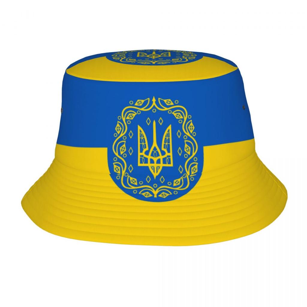 Women Unisex Bucket Hat Ukraine Flag Trident Ukrainian Summer Travel Headwear Lightweight Hiking Fishing FisherUnisex Caps Ispoti Cap