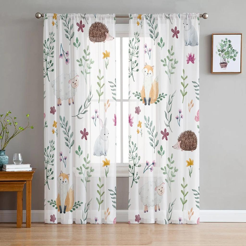 Animal Bird Fox Forest Winter Window Curtains for Living Room Kitchen Door Curtain Sheer Curtains for Bedroom