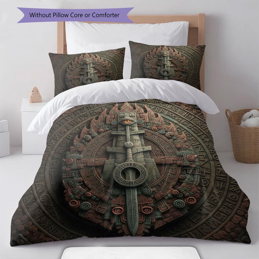 MayanMagicTotems Pattern Bedding Quilt Set Quilt Cover Pillowcase Home Decoration Birthday Gift (1 * Duvet Cover + 2 * Pillowcase, Without Core)