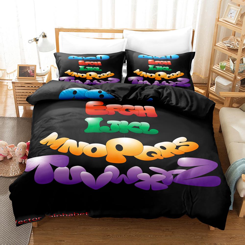 

Новый 3D Постельный комплект Alphabet Lore Односпальный Полуторный Двуспальный Квинсайз Кингсайз Комплект для кровати Девочки Мальчики Спальня Комплекты пододеяльников Аниме Пододеяльник EU single(135x200cm)