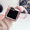 Cartoon Wrist Strap Leather Phone Case for Samsung Galaxy Z Flip 6 5 4 3 Flip6 Flip5 Flip4 Flip3 5G Shockproof Protective Cover