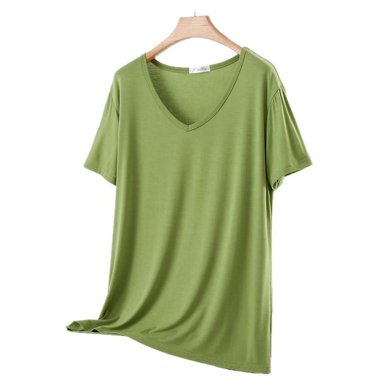 Damen Übergröße V-Ausschnitt Kurzarm Modal T-Shirt für Frühling/Sommer