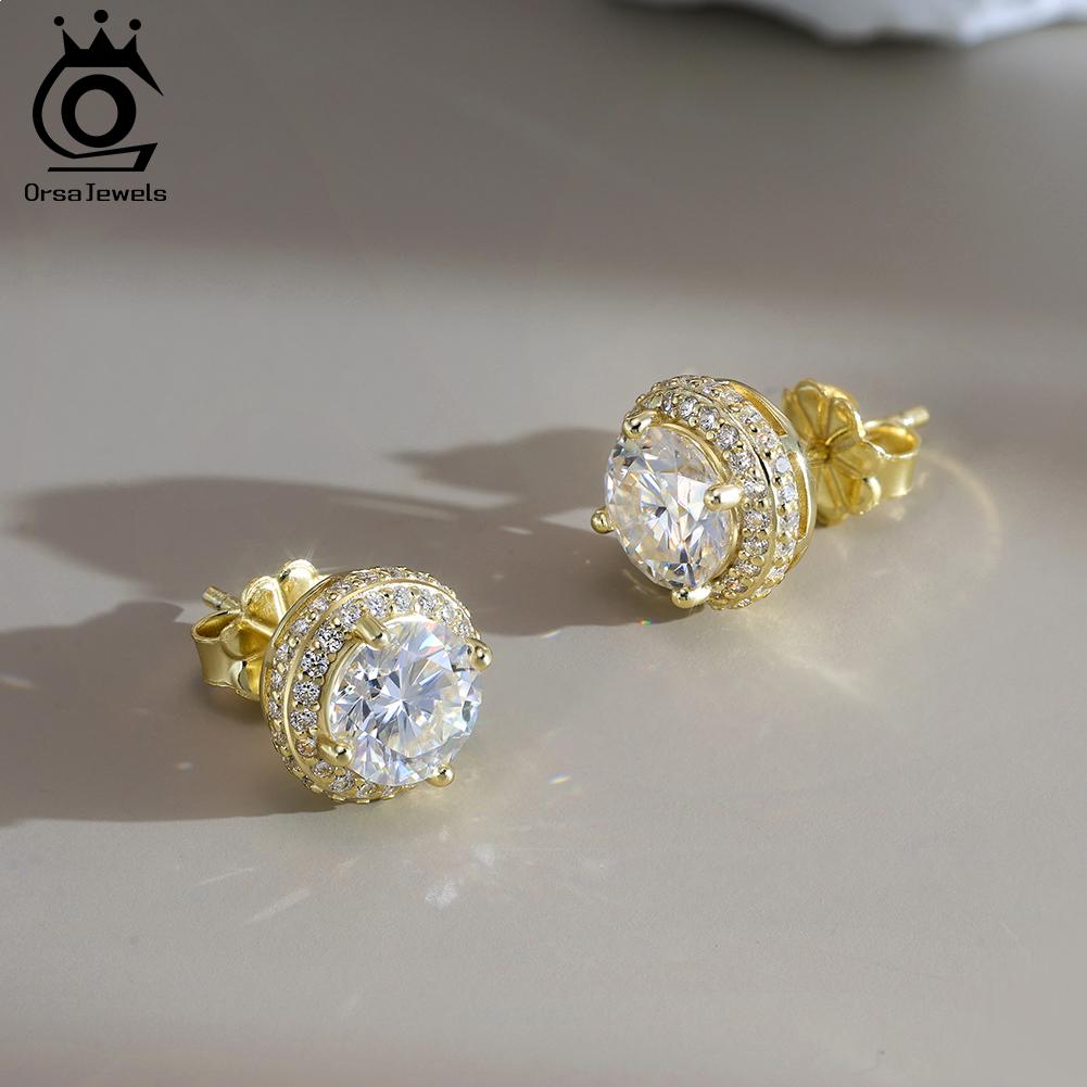 ORSA JEWELS 925 Sterling Silver Stud Earrings with D Color VVS Moissanite Diamand Elegant and Timeless Jewelry for Women MOE11