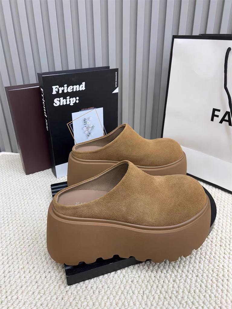 Thick-soled bag head half slippers women's outer wear half a bag of Boken shoes 2025 new autumn and winter velvet super fire women's shoes half drag