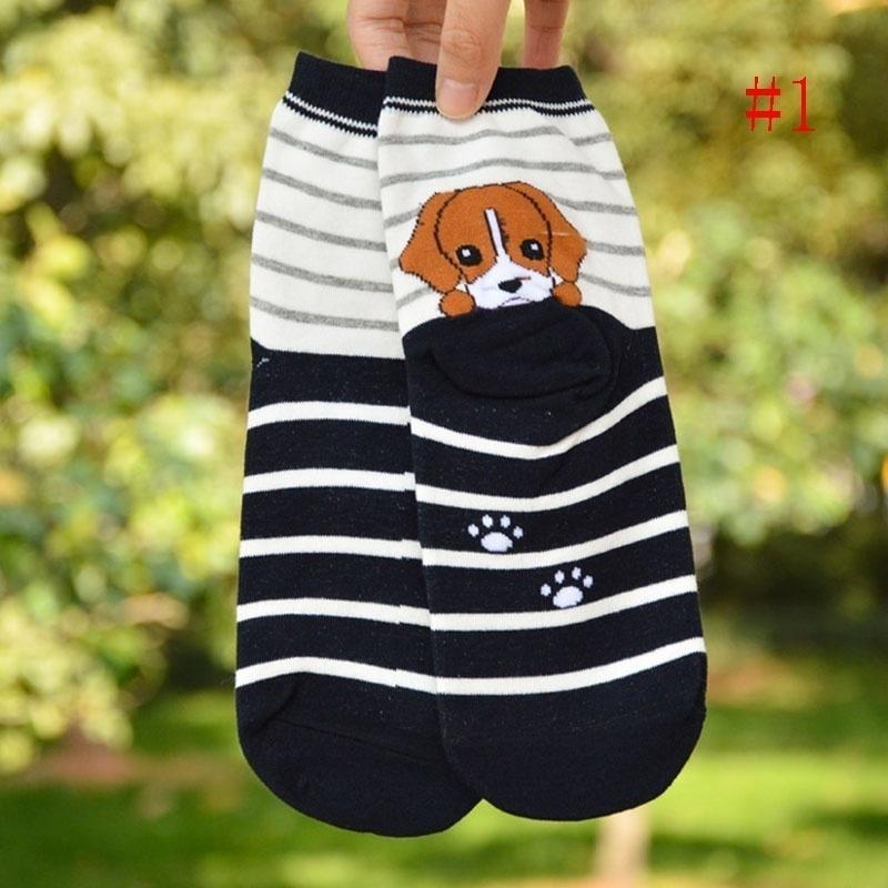 Weibliche 3D Tier Hunde Fußabdrücke Socken Frauen Baumwolle Boden Länge Casual Striped Cartoon Socken