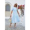 Summer Women's Dress Solid Color Round Neck Patchwork Short Sleeve Dress