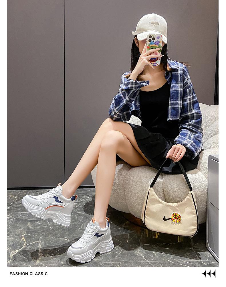 2025 spring and autumn height increase dad shoes women's new ins trendy small versatile thick-soled velvet sports and leisure shoes