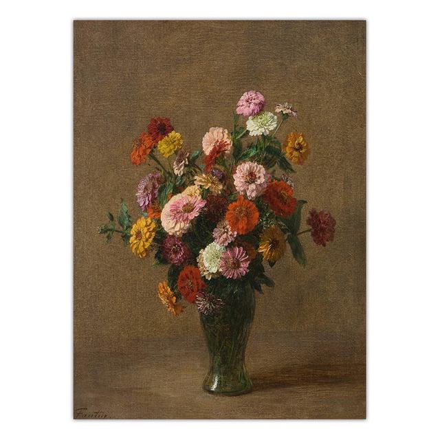Pictură în ulei pe pânză Floare Vinatge Artă de perete Decor pentru casă Print Pânză Imagini de perete Poster Fantin-Latour Flori Francez Fără ramă
