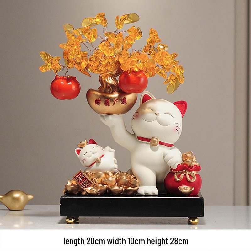 Fortune Cat Money Tree Figurine - Office, Shop, Reception & Housewarming Decoration