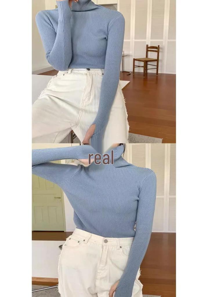 Women's High Neck Knitted Base Layer Sweater - Stylish Autumn/Winter Top