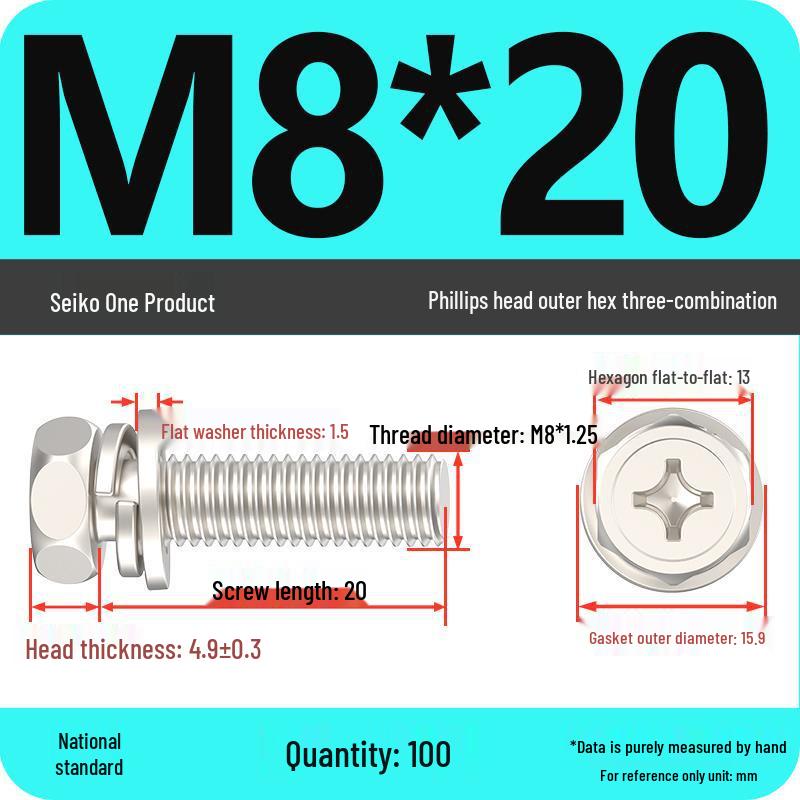 Hex Head Combo Screw Bolt with Washer and Spring Washer