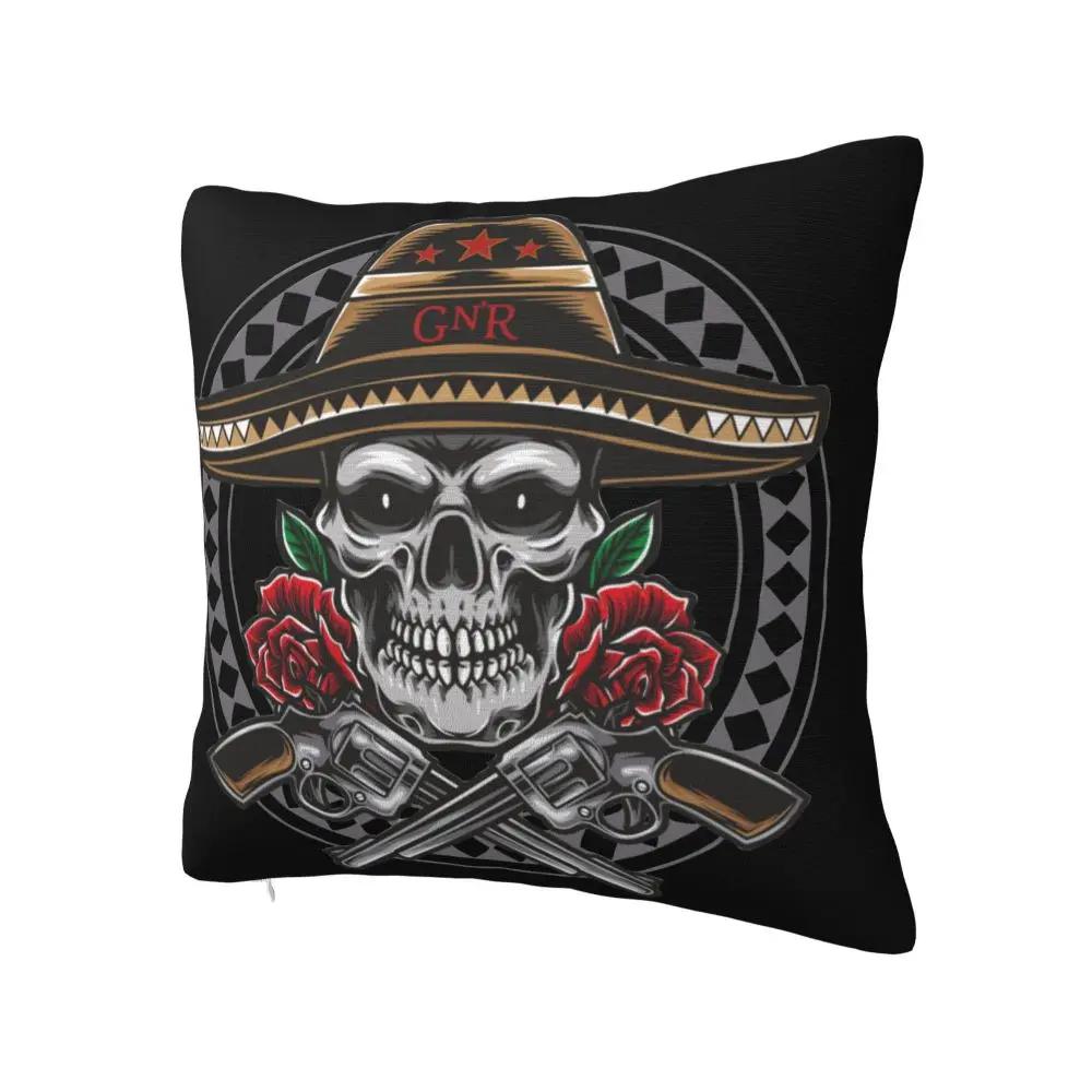 Guns N Roses Mexico Skull Pillowcase Polyester Cushion Cover Decorations Heavy Metal Throw Pillow Case Cover Home Zippered X