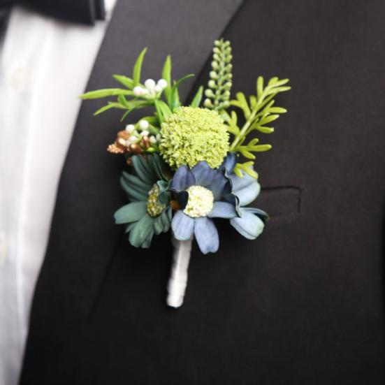 Artificial Wedding Corsage And Boutonniere Set Silk Flower Wrist Corsage And Lapel Pin for Bridal Party Business Opening Ceremony Guest Flower