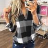 Casual Cotton Blend Plaid Shirt With Printed Vneck For Womens Office Wear