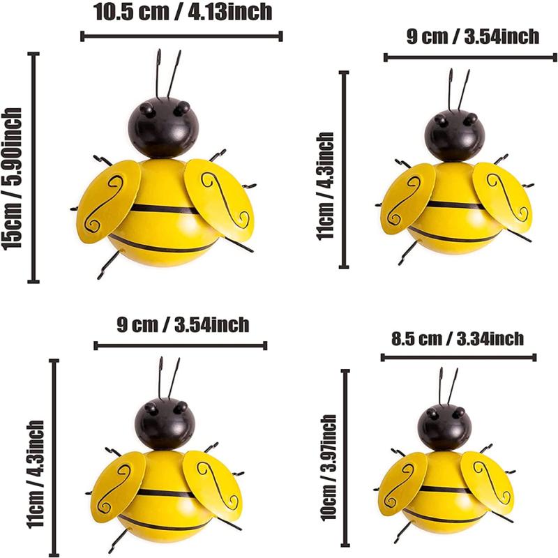 4pcs Metal Bumble Bee Wall Decor 3d Iron Bee Art Sculpture Wall Decor Metal Wall Art For Outdoor