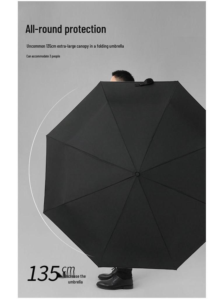 PARACHASE 135cm Super Large Automatic 3-Fold Umbrella, Flat Handle, Korean Style, Business Umbrella for Men