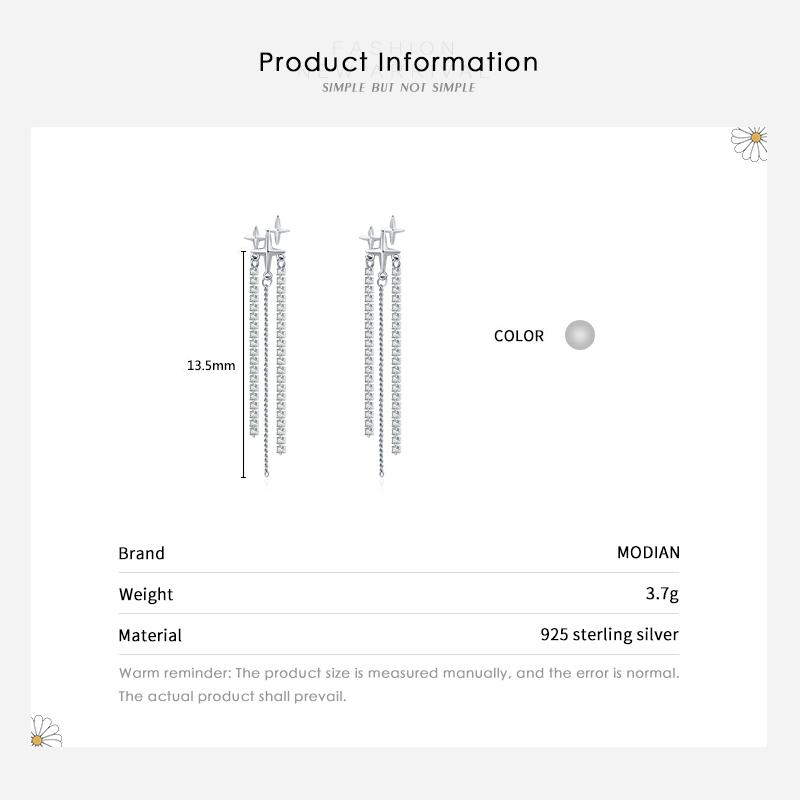 MODIAN Lange Quasten-Ohrringe für Frauen, Hochzeit, echtes 925er Sterlingsilber, funkelnder klarer Zirkonia, baumelnder Ohrring, Luxusschmuck