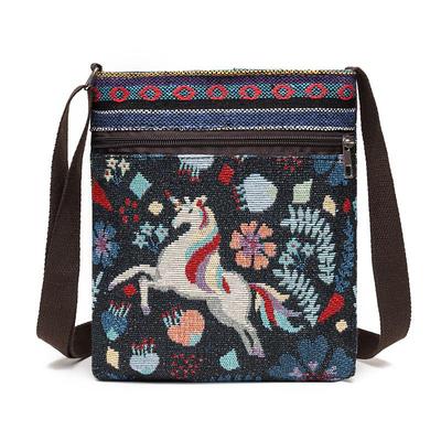 Lady Crossbody Shoulder Bag Phone Purse Handbag Pouch Ethnic Style Embroidered Messenger Bag Retro Small Canvas Bag KTY