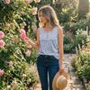 Damen ärmelloses Tanktop mit Blumenprint, lässig, Rundhalsausschnitt, Knopfleiste, lockere Passform, Pullover, leichtes Blusenhemd