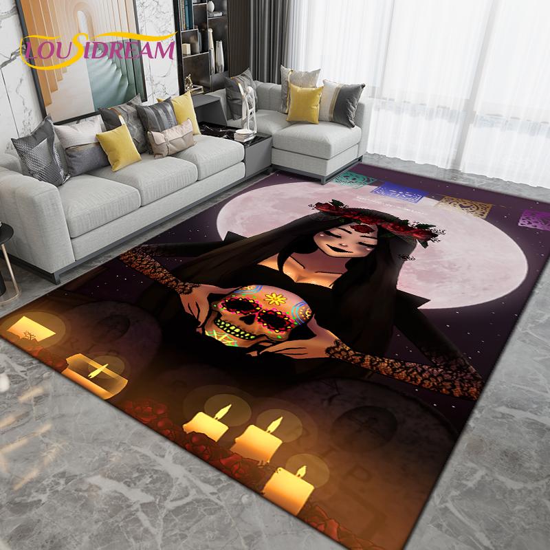 Cartoon Skull Girl Area Rug Large,Carpet Rug for Living Room Bedroom Sofa Decoration,Doormat Kitchen Bathroom Non-slip Floor Mat