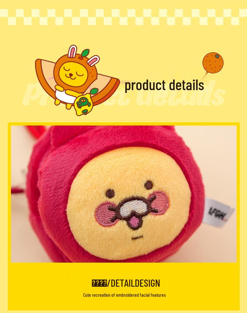 KAKAO FRIENDS Ryan Lion Plush Phone Clip: Cute Cartoon Fruit-Shaped Pendant Bag