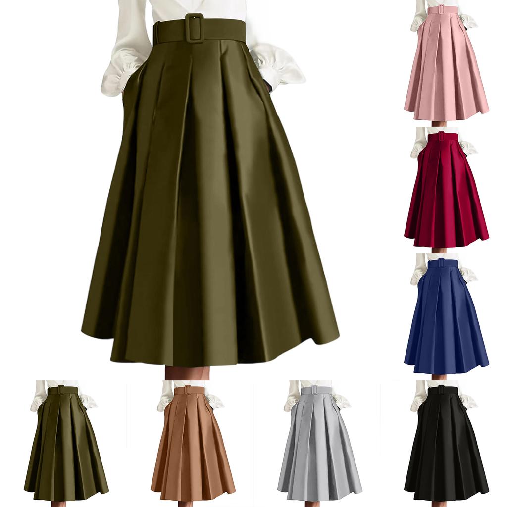 Elegant Midi Skirt for Women High Waist Pleated A Line Skirt with Belt Suitable for Summer Dresses for Women 2026 Graduation Dress