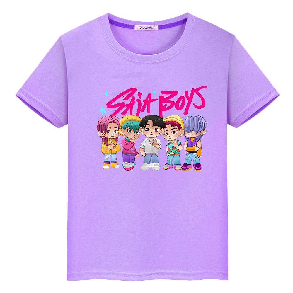 t shirt for kids boy 10year Saja Boys Print Cute Tops y2k kpop demon hunters Kawaii Tees 100%Cotton anime Short girls clothes
