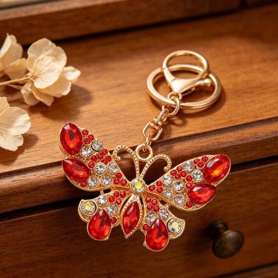 Colgante para Llavero Brillantes Pedrería Diseño de Mariposa Llavero con Cierre de Pinza de Langosta Mochilas Bolsos de Coche Accesorio Decorativo