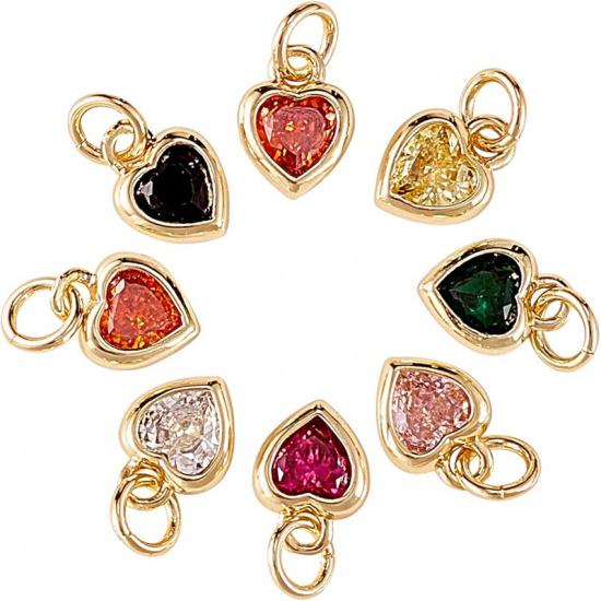 LiQunSweet 12 Pcs 6 Colors Golden Crystal Heart Charms Brass Micro Pave Cubic Zirconia CZ Stone Mini Charm Bulk for Necklace Earrings Jewelry Making