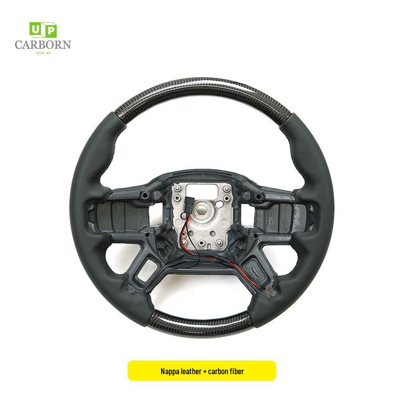 Compatible with 2020+ Land Rover Defender 110/90: Carbon Fiber Nappa Steering Wheel with Alcantara Paddle Shifters & Clock Spring.