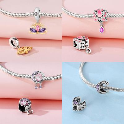Authentic Original Copper Metal Charm Bead Components Lotus Flower Bead Components Compatible With Bracelet High Quality Fine Jewelry Necklace