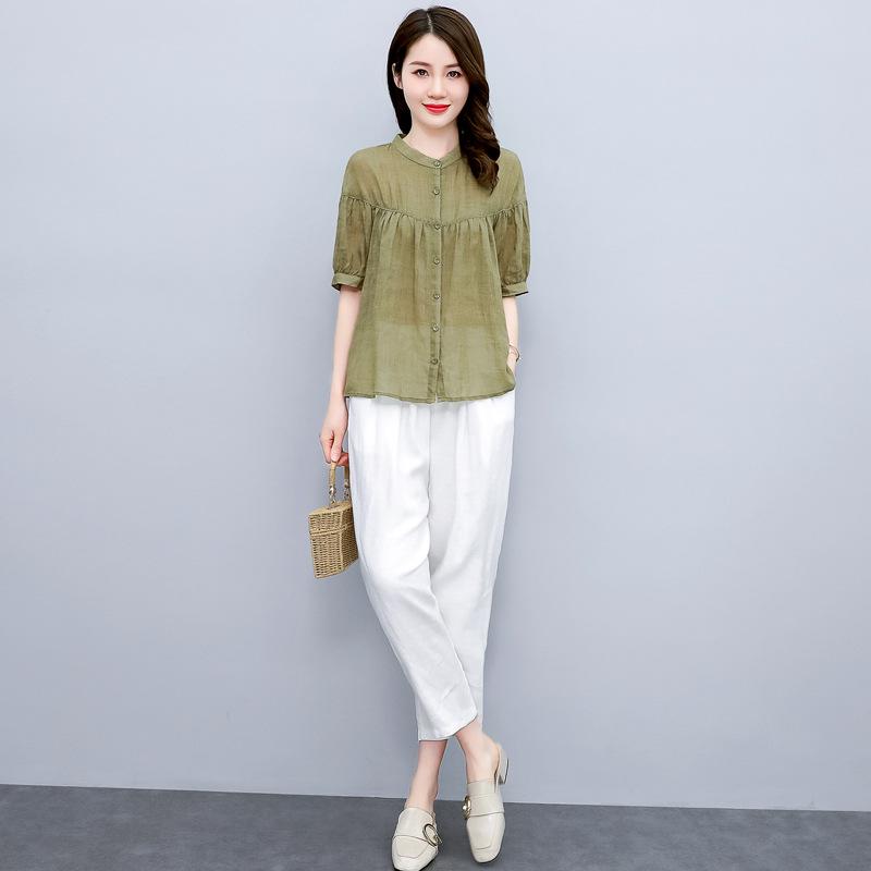 

Женский ретро комплект из рами-двойки: Летняя мода 2025 Топ и брюки Large