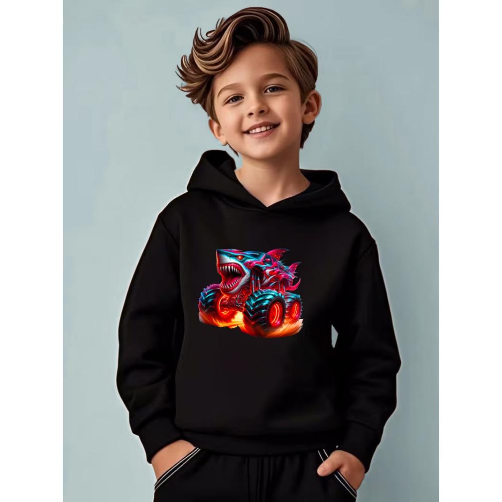 

Flame Special Effects + Powerful Shark Car, A Little Boy s Personalized Hoodie Outfit 100