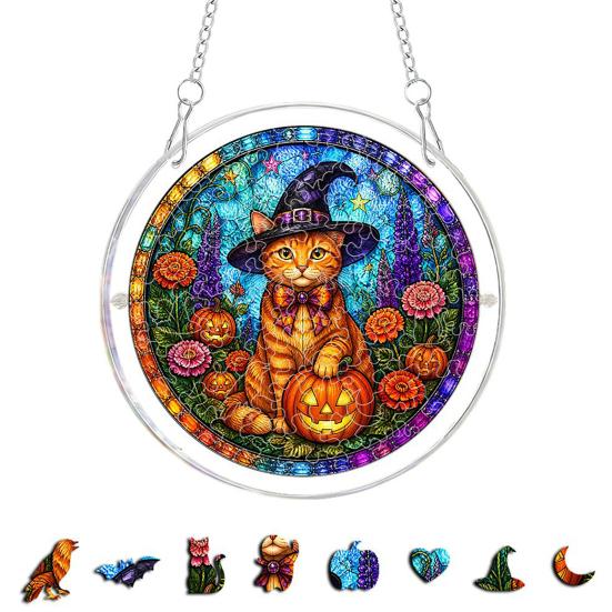DYS Halloween Acrylic Puzzle Suncatcher, 7.87 Inch Sun Catcher Window Hanging Ornament, Ideal for Gifting and Home Decor
