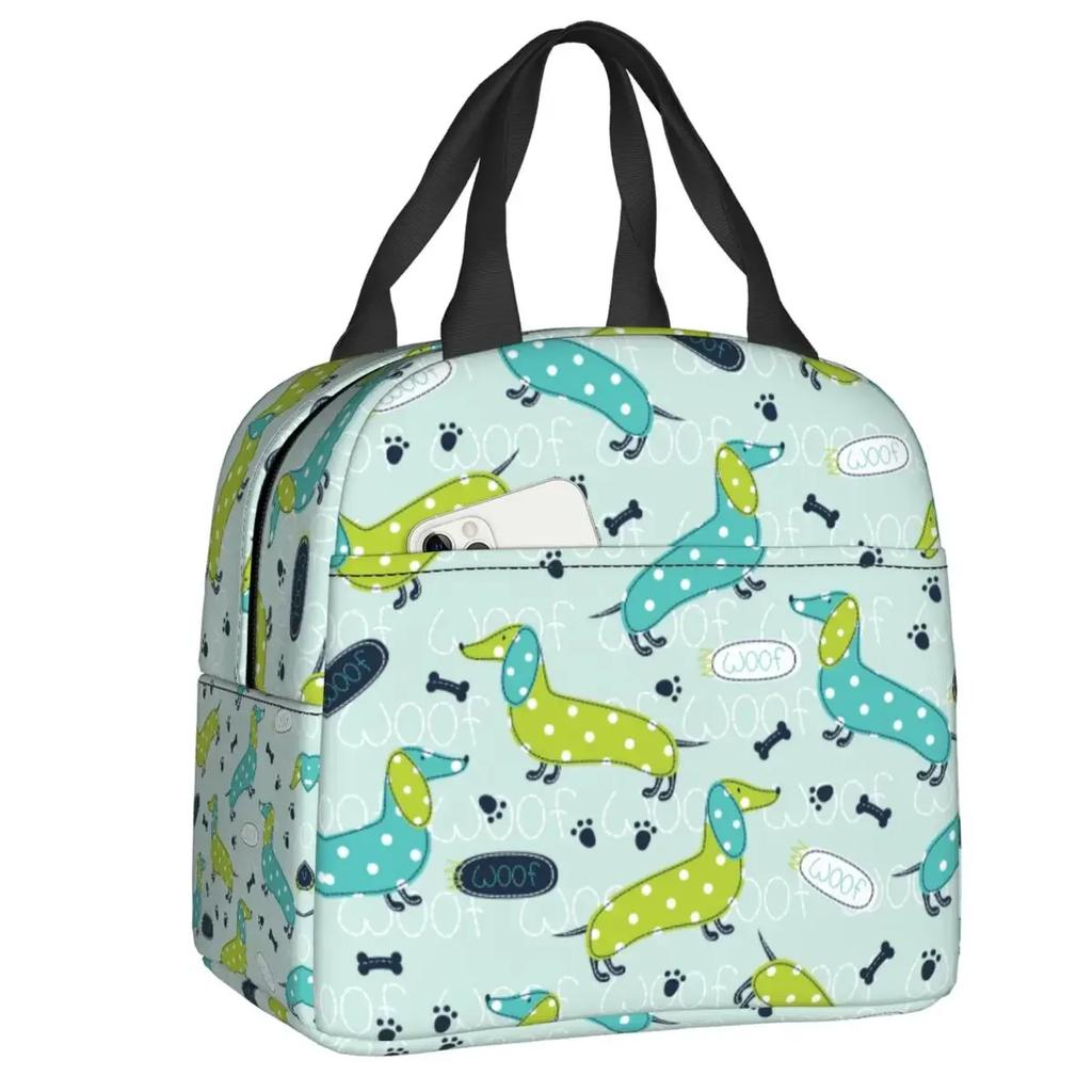 Custom Dachshund Sausage Dog In Florals Lunch Bag Women Cooler Warm Insulated Lunch Boxes for Adult Office
