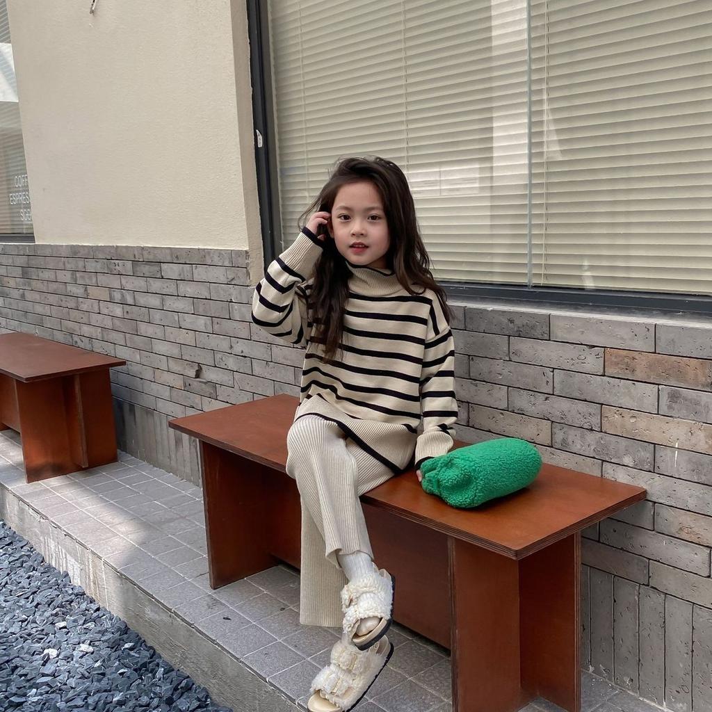 Girls' Set Autumn and Winter Baby High Neck Sweater Suit Girls' Clothing Set Children's Pullover Sweater Pants Two Piece Set