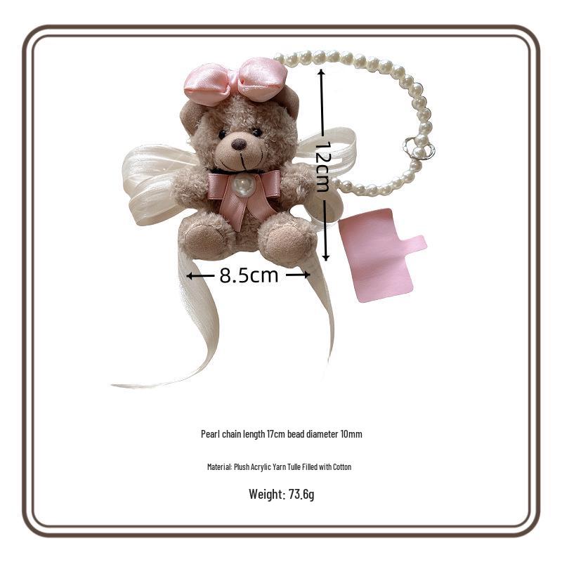 Vielseitiger Kleiner Bär Anhänger: Niedliche Plüsch Handykette mit Perlen- und Schleifenzierden