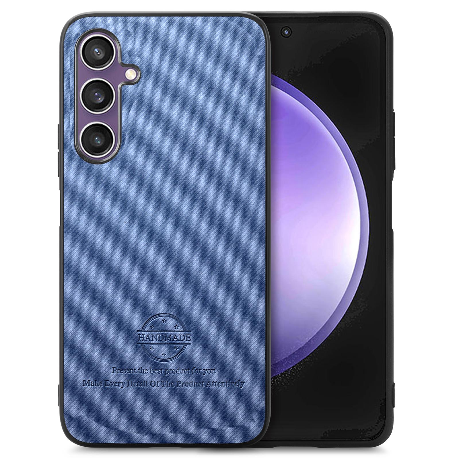 

For Samsung Galaxy S23 FE Case Cloth Texture Leather+PC+TPU Anti-Drop Phone Cover Blue