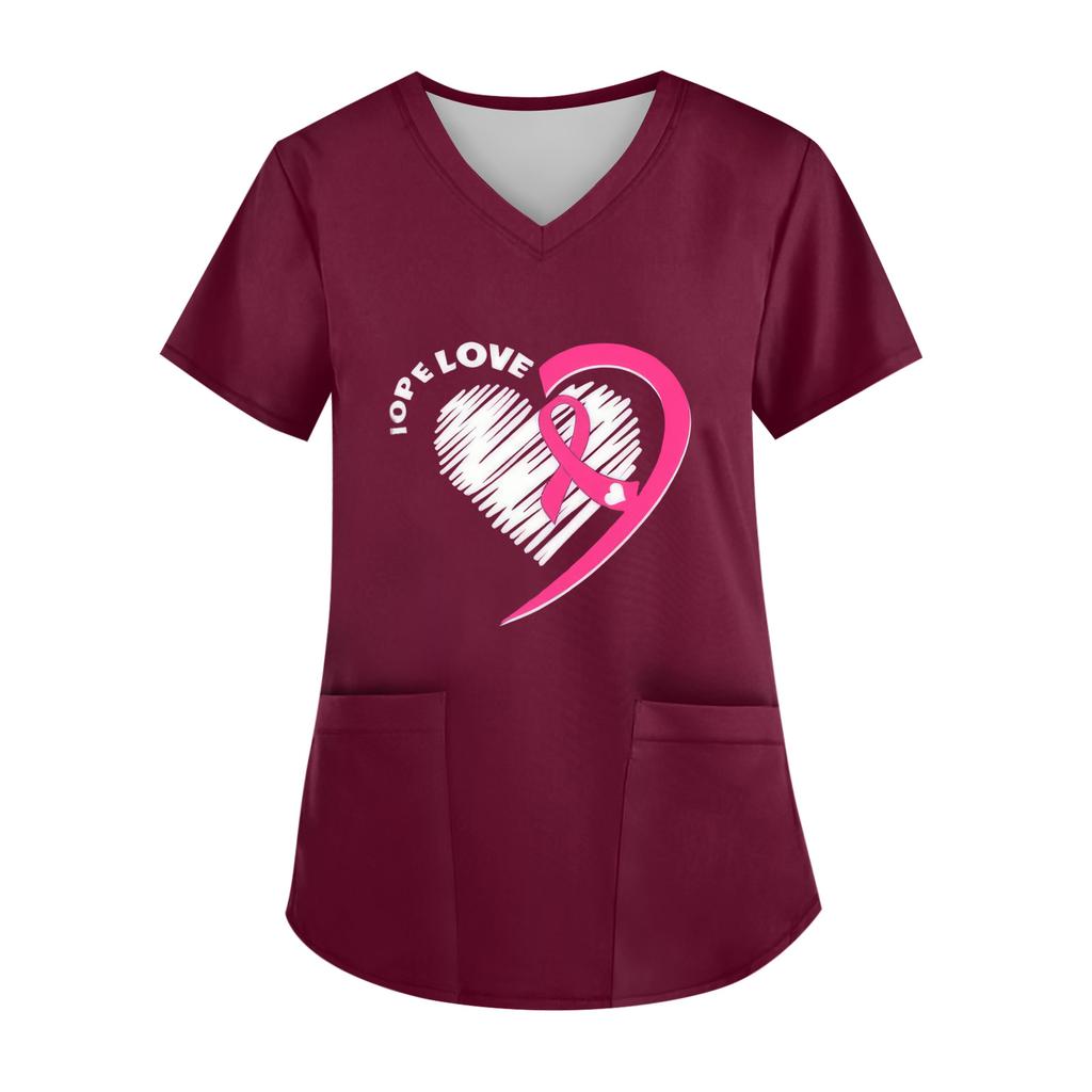 Women's V-Neck Short-Sleeve Pocketed Top With Side Slit