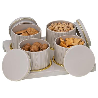 Container Tray Set -4 Pcs (450ml) Multi-Color (Emerald Green, Classic White, Bluish Grey) Polypropylene with Subtle Gold Rim (Repose Grey)