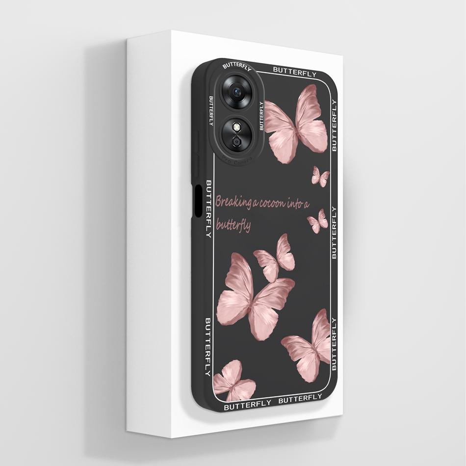 For OPPO A17 A17K Case Butterfly Camera Protection Back Cover Soft Liquid Silicone Anti Choc Funda For OPPO A 17 OPPOA17K Capa