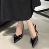 Patent Leather Bow Pointed Head Thin Heel High Heels High Sense Light Luxury Women'S Sandals Light Mouth Single Shoes
