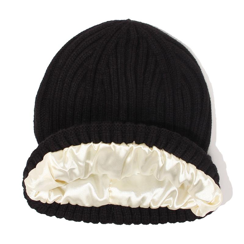 Winter Silk Satin Lined Beanie Hats Women Men Unisex Thick Chunky Cap Striped Warm Soft High Quality Cashmere Knitted Beanie Hat