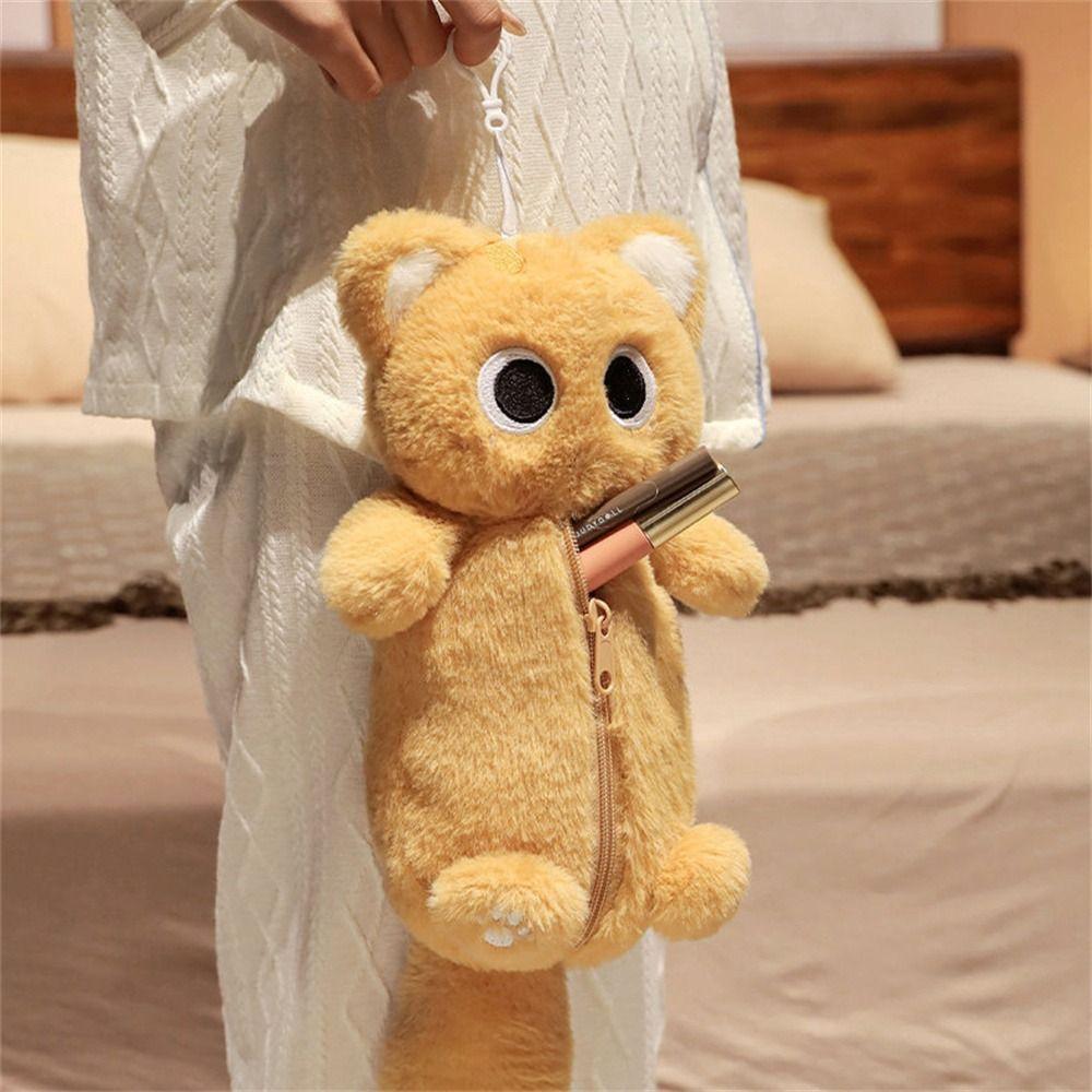 Large Capacity Stationery Bag Stuffed Animal Cat Pencil Bag Kawaii Plush Pencil Case  Pencil Box