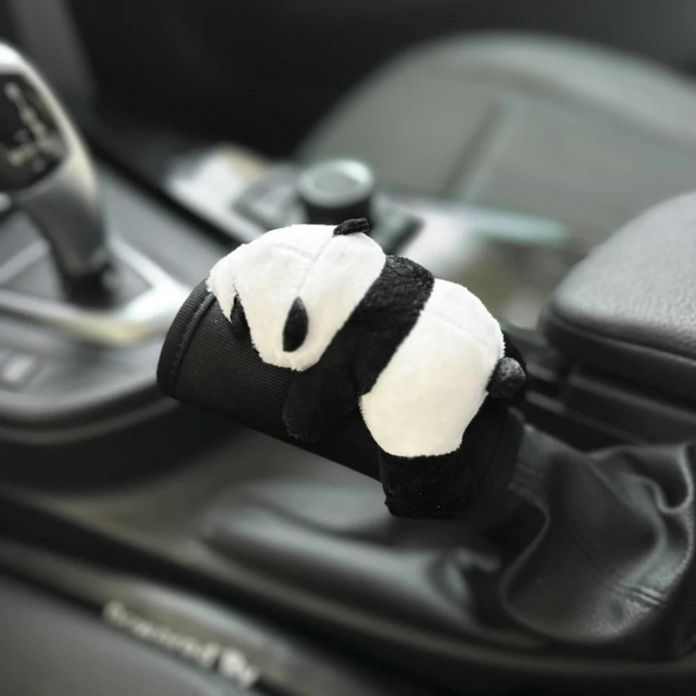Cute Cartoon Panda Car Gear Shift Cover Soft Plush Car Shifter Hand Brake Case Toy Bear Gear Shift Collars Interior Decoration